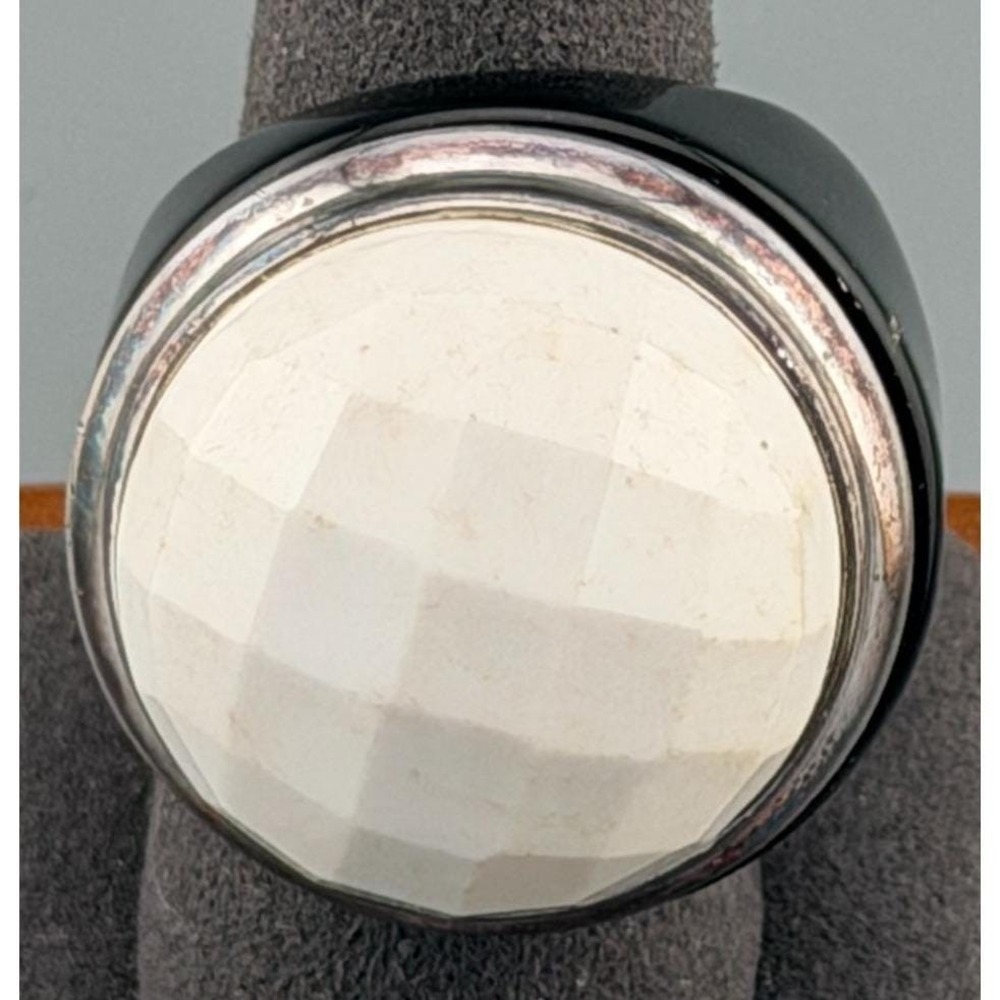 Vintage Ring GSJ Carol Brodie Sterling Silver Bezel Faceted Large White Stone